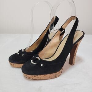 Black Suede Platform Slingback Heels 5.5 Minimalist Quiet Luxury Closed Toe Boho